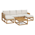 Narożna sofa ogrodowa ze stolikiem z litego drewna akacjowego 225 x 150 x 70 cm, naturalny brąz/kremowy