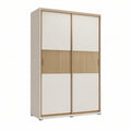 Dwudrzwiowa szafa przesuwna 120 x 60 x 200 cm kremowa z dekorami dębu naturalnego