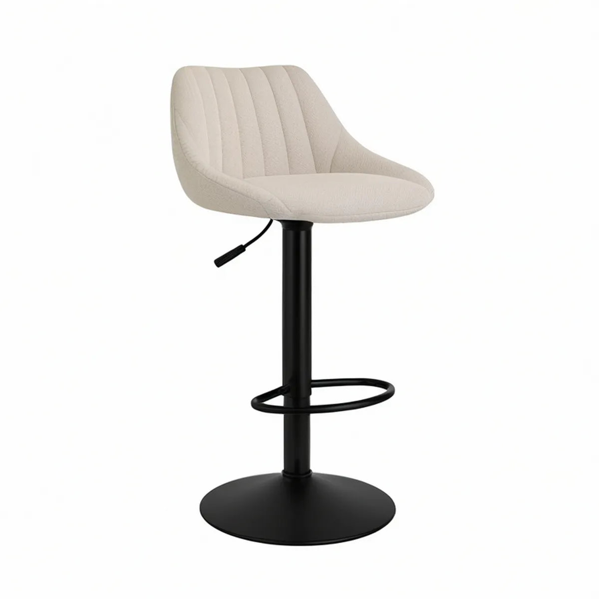 Obrotowy hoker barowy z regulacją wysokości, tapicerowany bouclé, kremowo-czarny, 50 x 52 x 91–112 cm