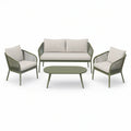 4-częściowy komplet ogrodowy z sofą, 2 fotelami i owalnym stolikiem, aluminium i sznur poliestrowy, oliwkowozielony/kremowy, sofa 126 x 70 x 78 cm