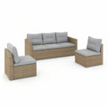Zestaw wypoczynkowy z technorattanu: sofa 3-osobowa i 2 fotele, beżowo-szary, sofa 180 x 58 x 58 cm