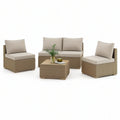 Beżowy zestaw wypoczynkowy z rattanu PE, sofa 128 × 68 × 78 cm, 2 fotele i stolik 80 × 50 × 40 cm